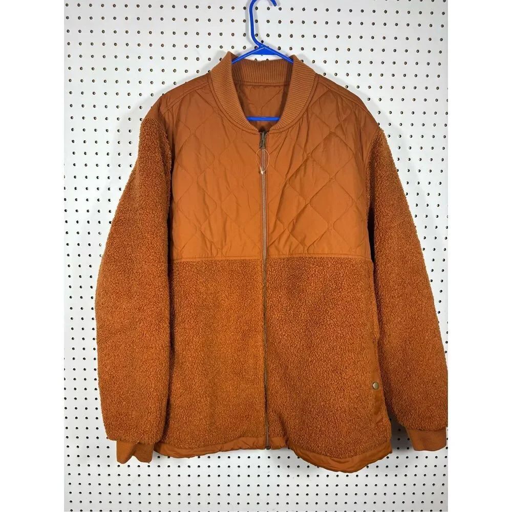 Land End Mens reversible quilted/sherpa fleece zip up jacket size XXL Tall